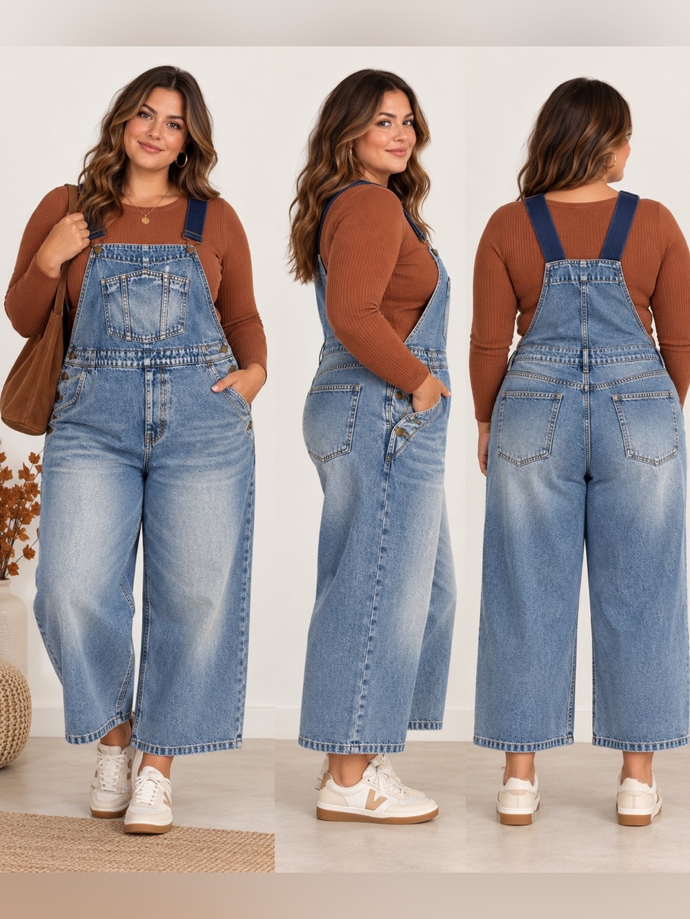 Light Blue Denim wide leg Overalls -Relaxed Fit